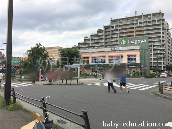 正面ロータリーの向こうに、いなげや花小金井駅前店があります